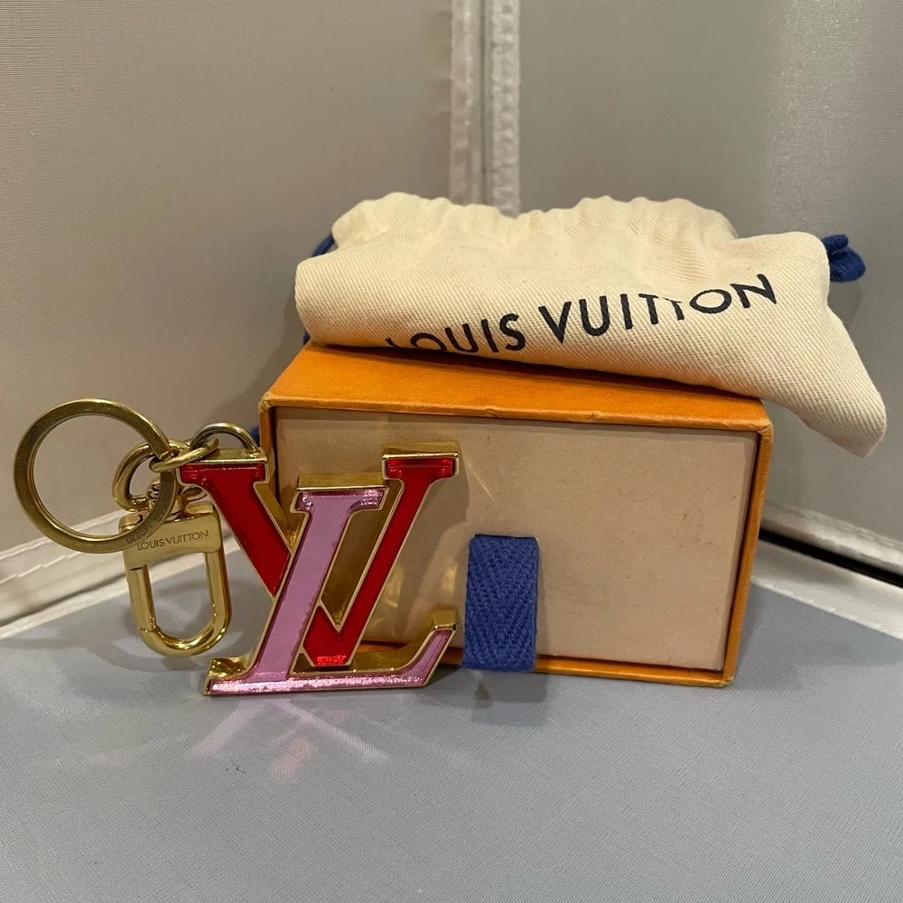 Used Louis Vuitton Logo Glass Initials Keychain Bag Charm Full Inclusion Auth!! - Picture 1 of 12
